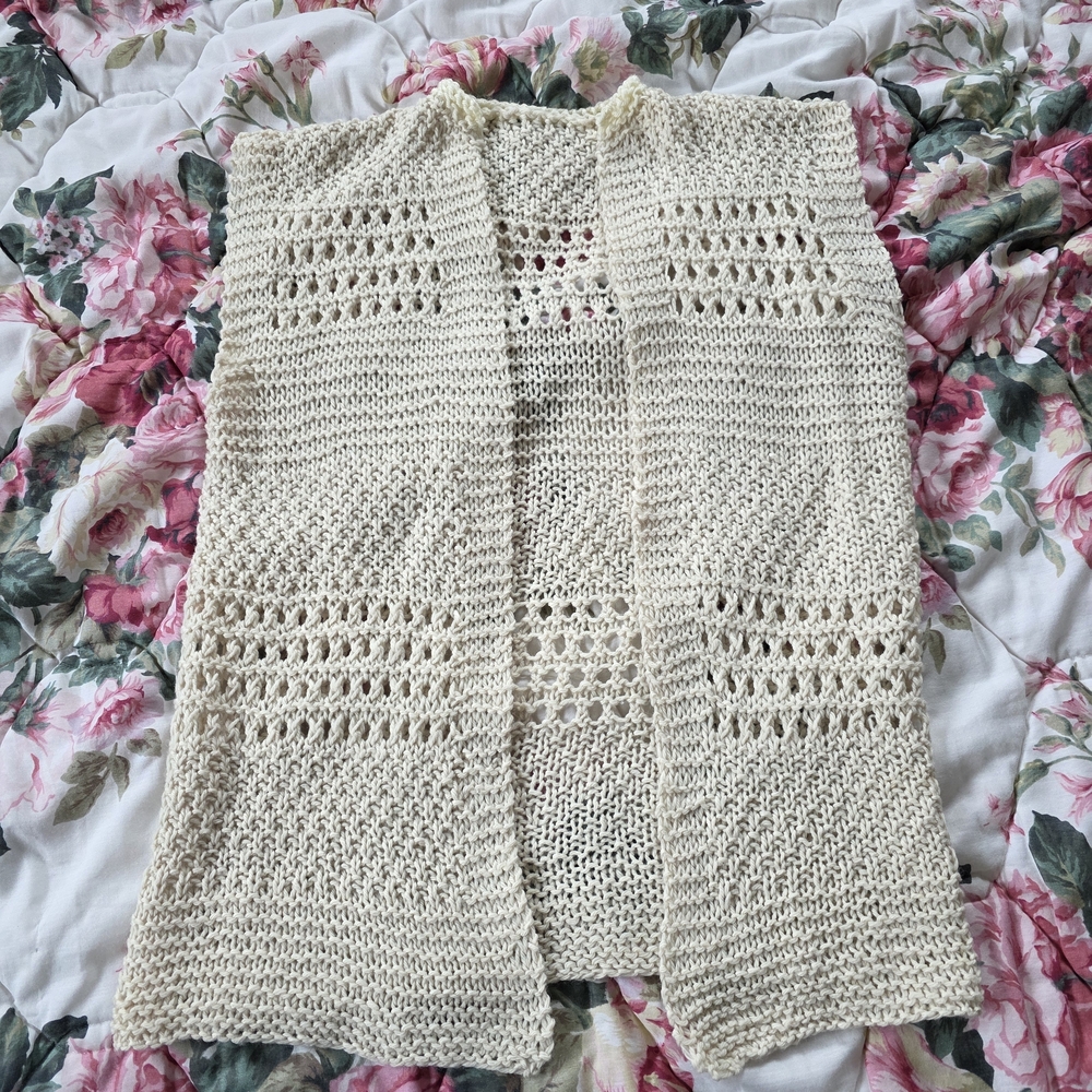 Handmade Open Knit Sleeveless Cardigan Cream Boho Crochet Vest
